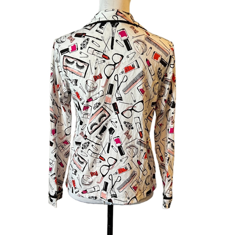 Kate Spade Dream A Little Dream Makeup Print Pajama Top Only Lightweight Flannel - Picture 3 of 8